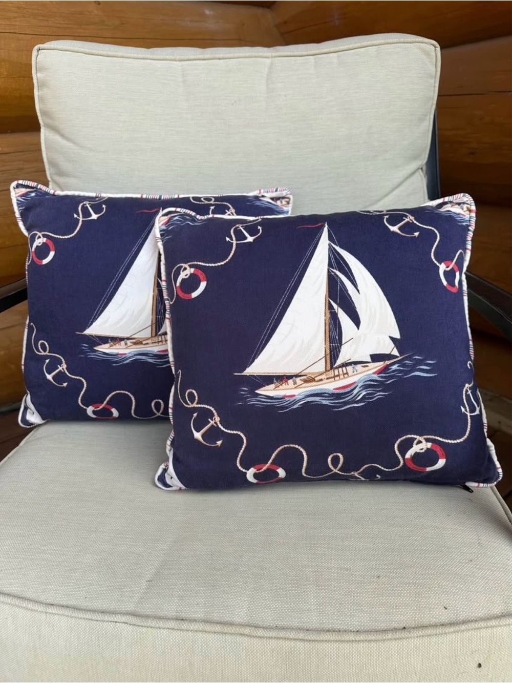 Nautical Sailboat Throw Pillow Pair - Navy